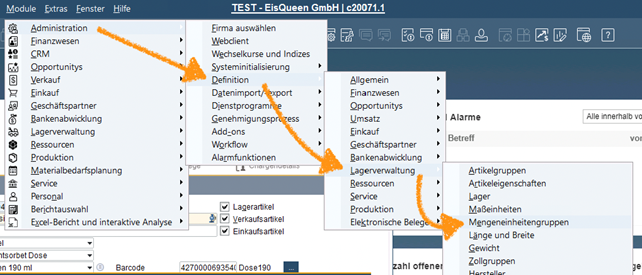 Definition von Mengeneinheitengruppen in SAP Business One